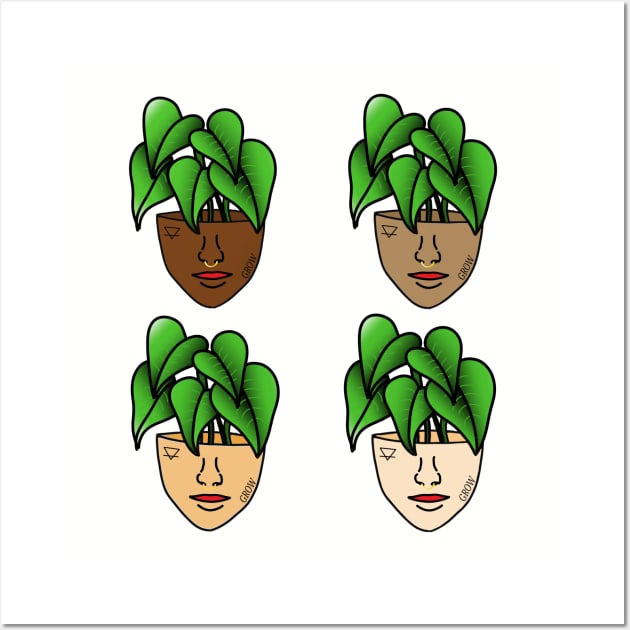 Multicultural Tropical Plant People with Tattoos and Septum Piercing Wall Art by Tenpmcreations